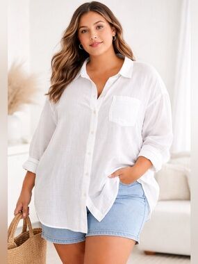 GAP Gauze Cotton Oversized Big Shirt XXL White Button Up Coastal Relaxed